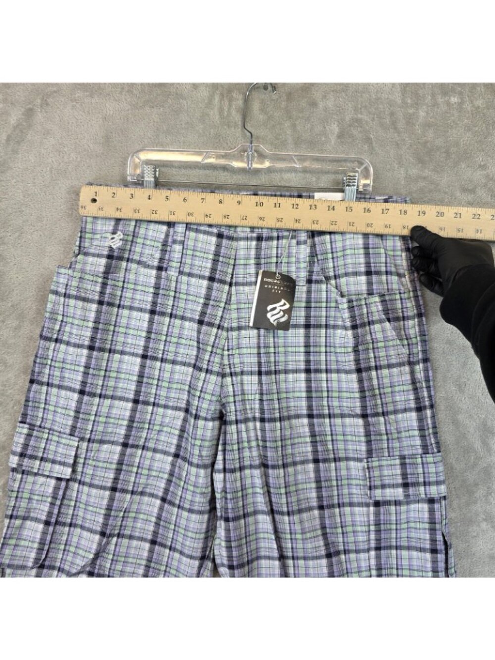 Rocawear Cargo Shorts Mens 36 Blue Plaid Cotton Original Fit 15 Inseam Hip Hop - Picture 8 of 13
